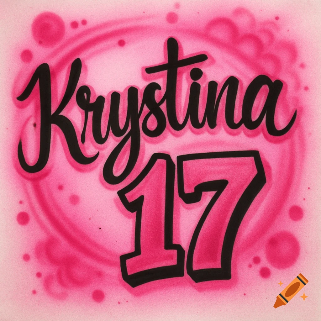 Pink airbrush artwork featuring the name Krystina in black script and the number 17 in bold pink.