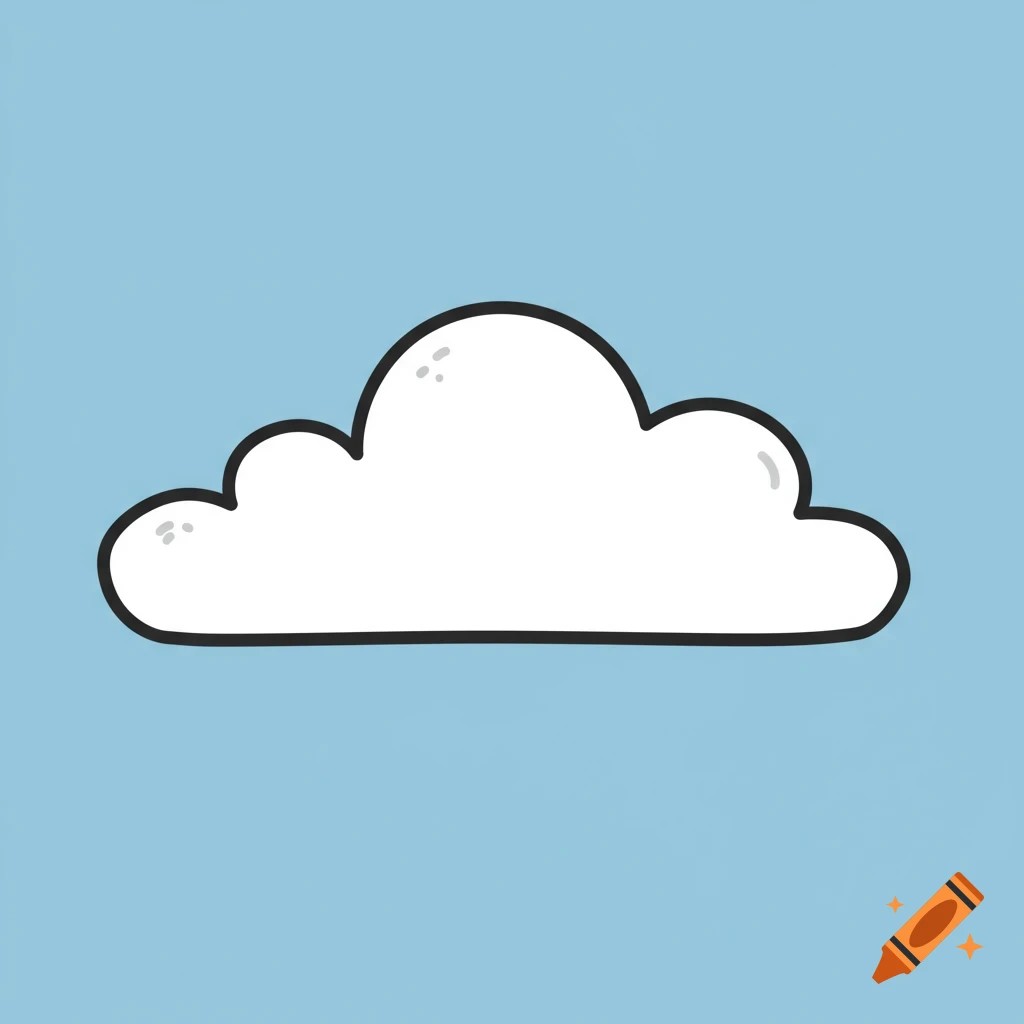 A simple cartoon cloud with a black outline and white body on a light blue background.