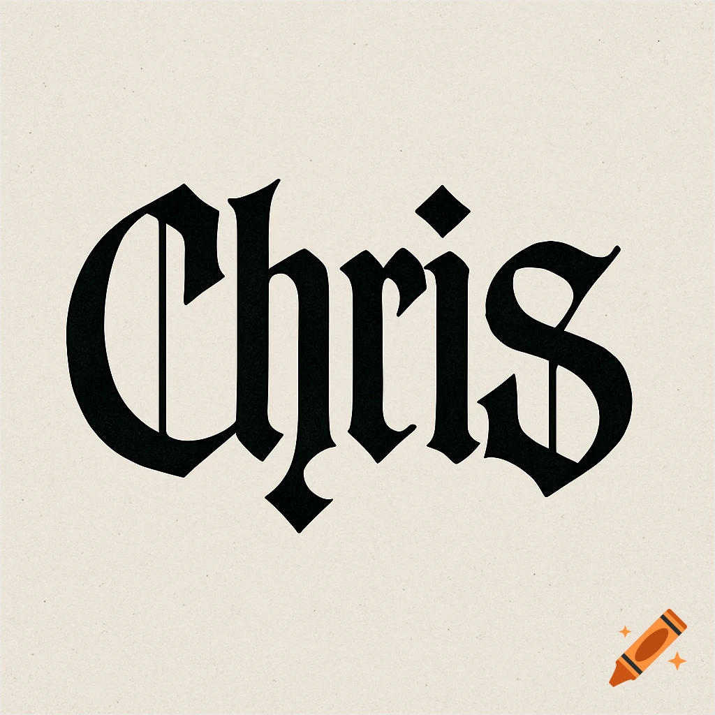 The name 'Chris' rendered in a blackletter gothic font, designed as an ambigram, on a light background.