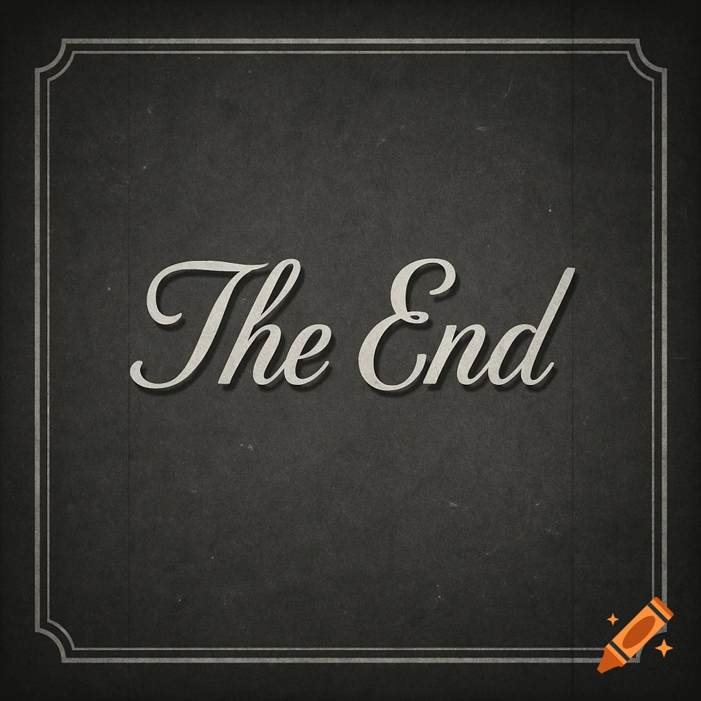 Black and white vintage film title card with 'The End' in a script font, framed with a decorative border.