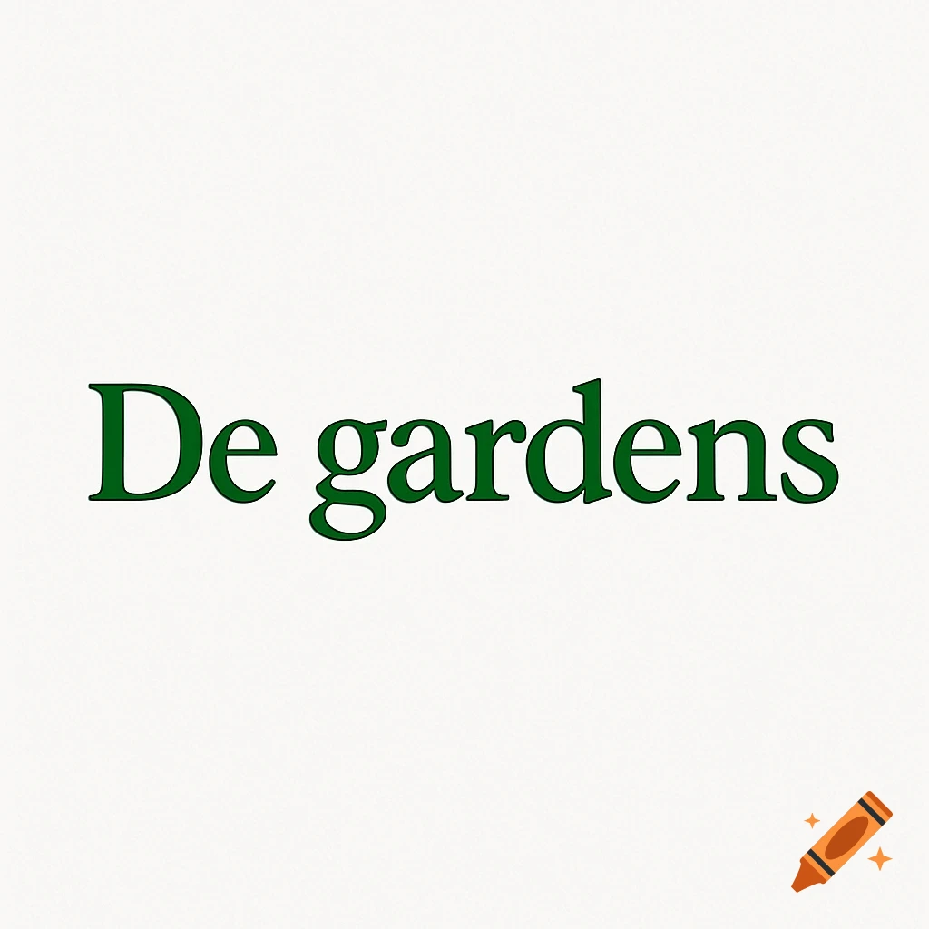 Green text 'De gardens' on a white background.