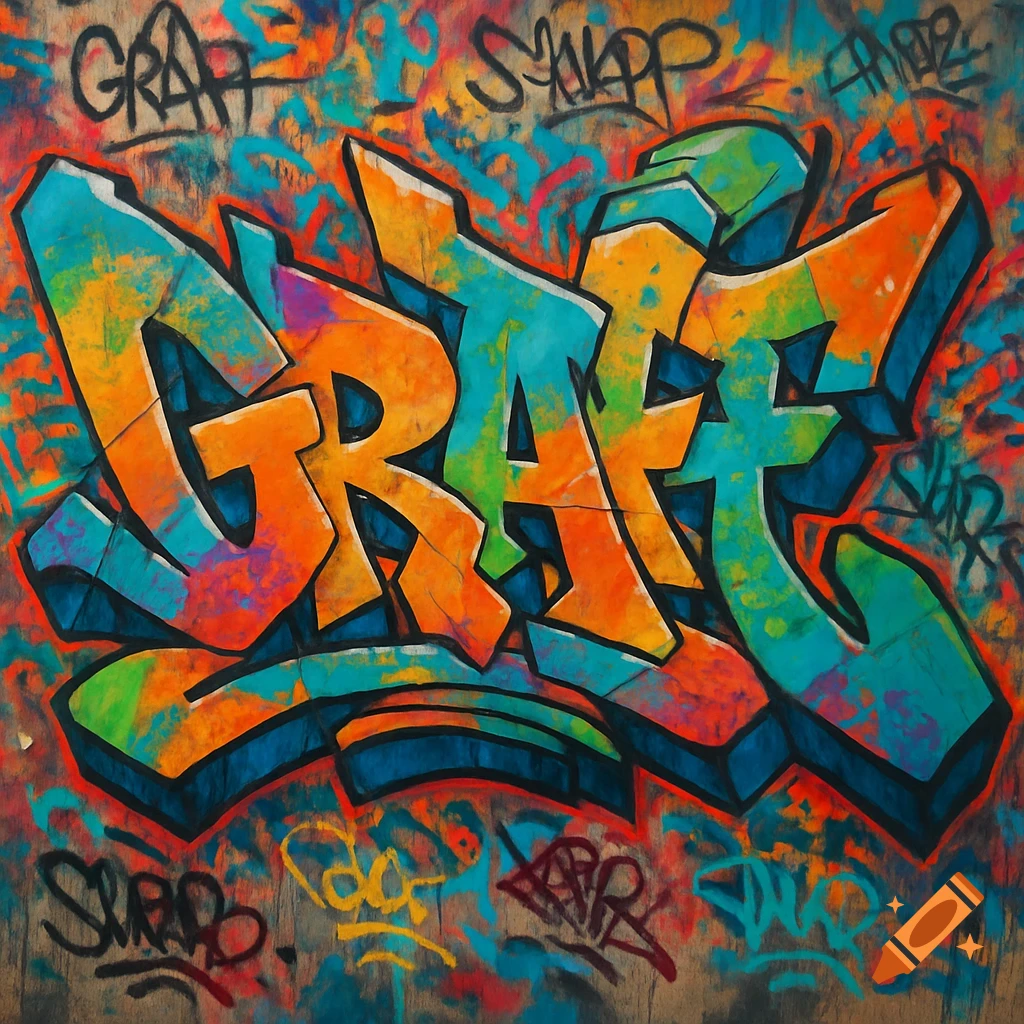 Vibrant graffiti art featuring the word 'GRAFF' in bold, colorful bubble letters on a distressed wall background.