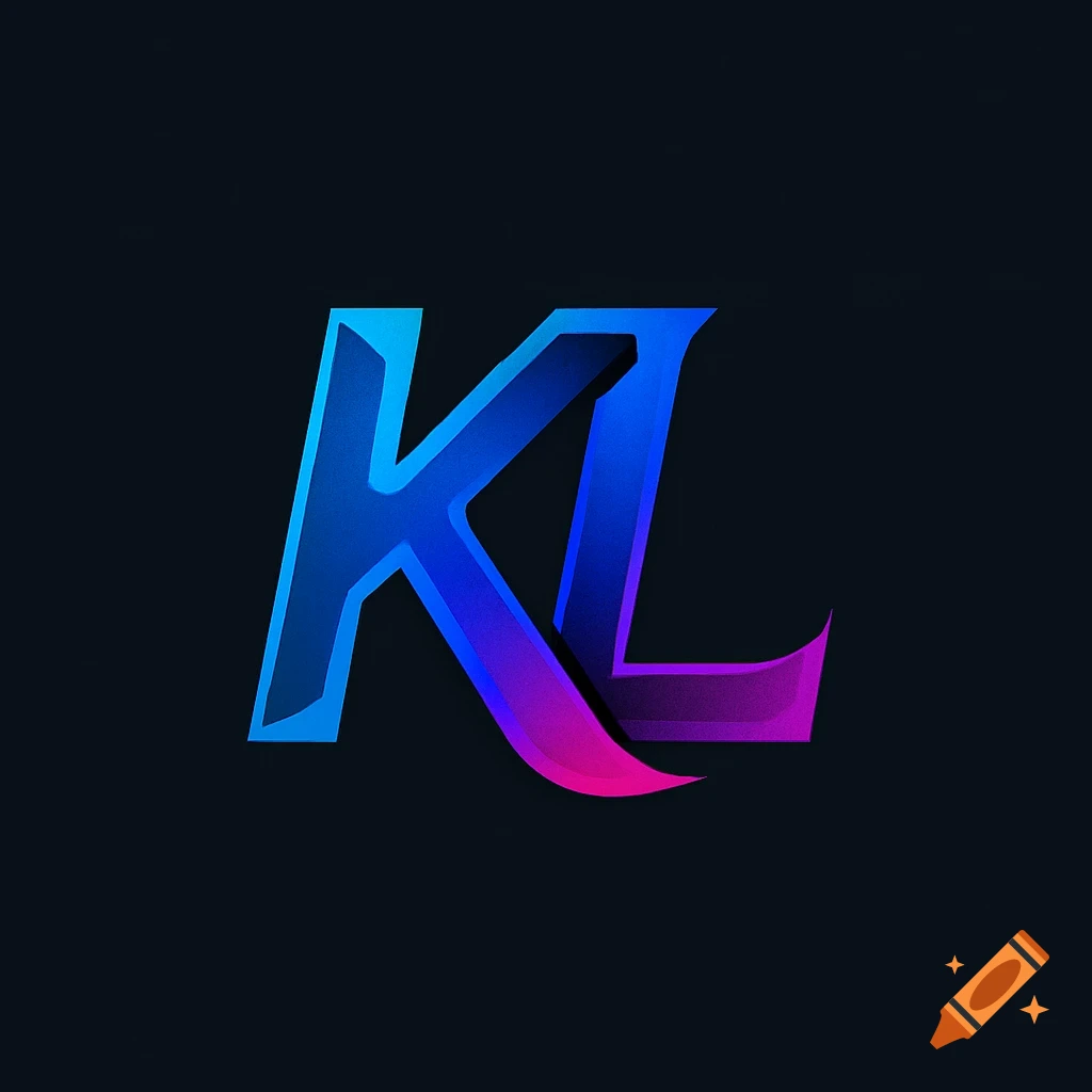 A bold, stylized KL logo with blue and purple gradient colors on a dark background.