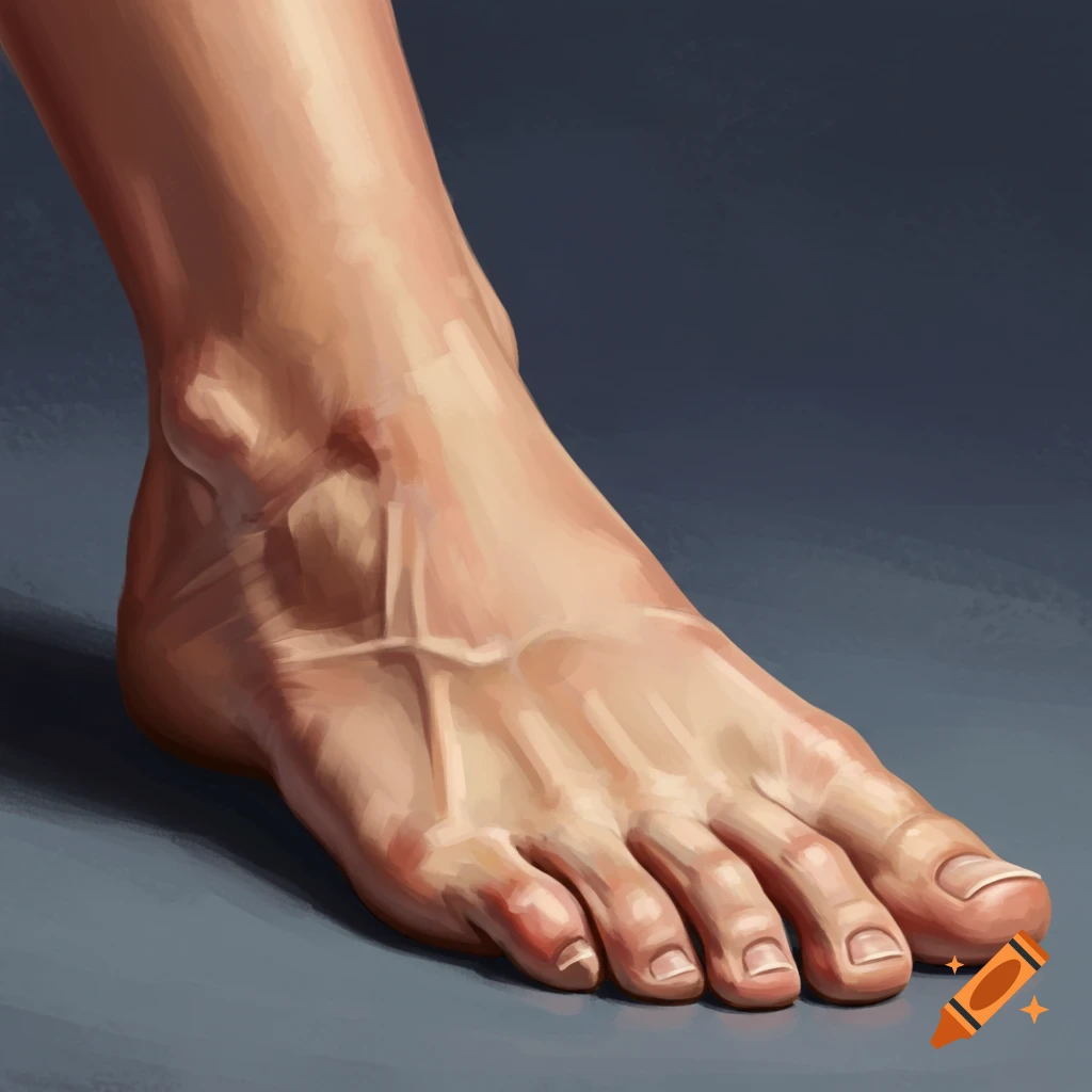 A detailed, realistic illustration of a human foot on a dark background.