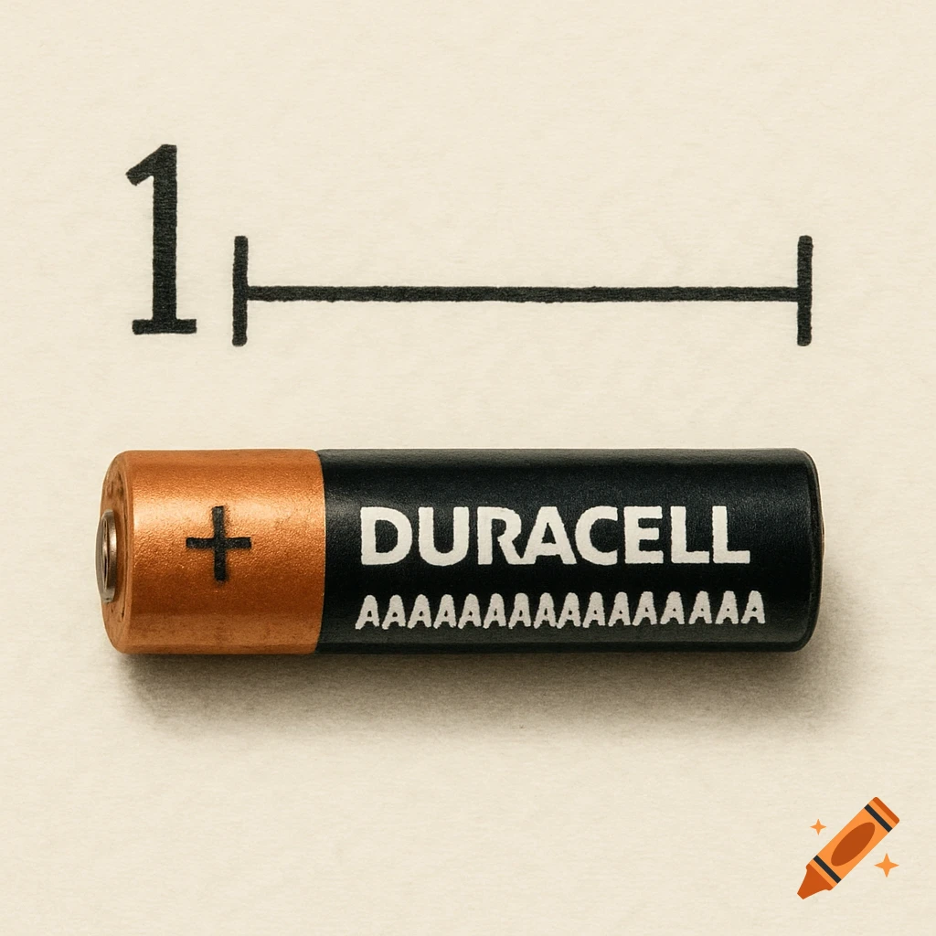 A close-up, photorealistic image of a very tiny Duracell battery with a measurement scale above it.