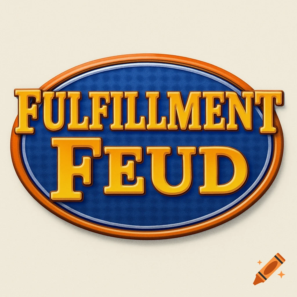 An orange and blue oval logo in the style of Family Feud, reading 'FULFILLMENT FEUD'.