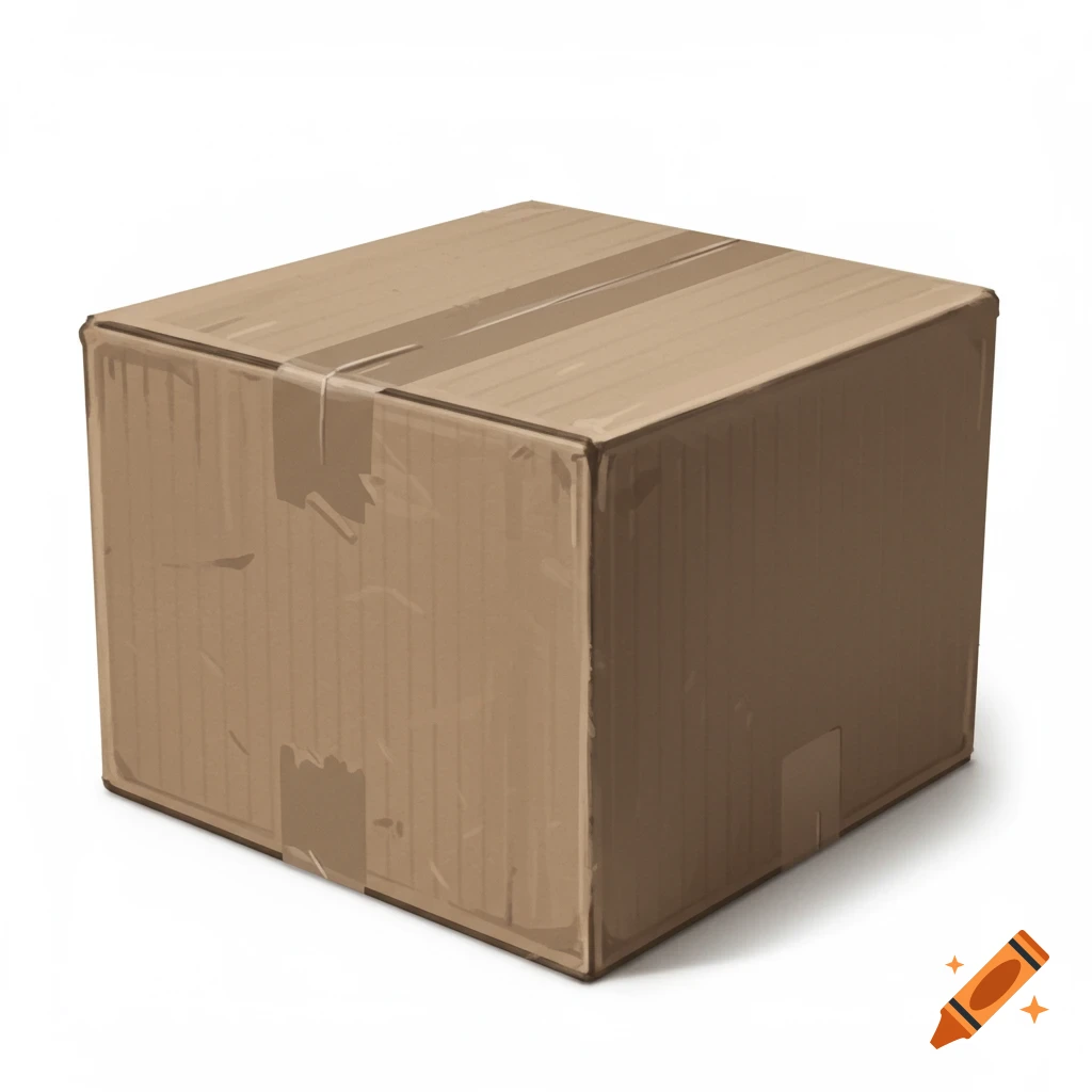 A brown cardboard box sealed with tape on a white background.