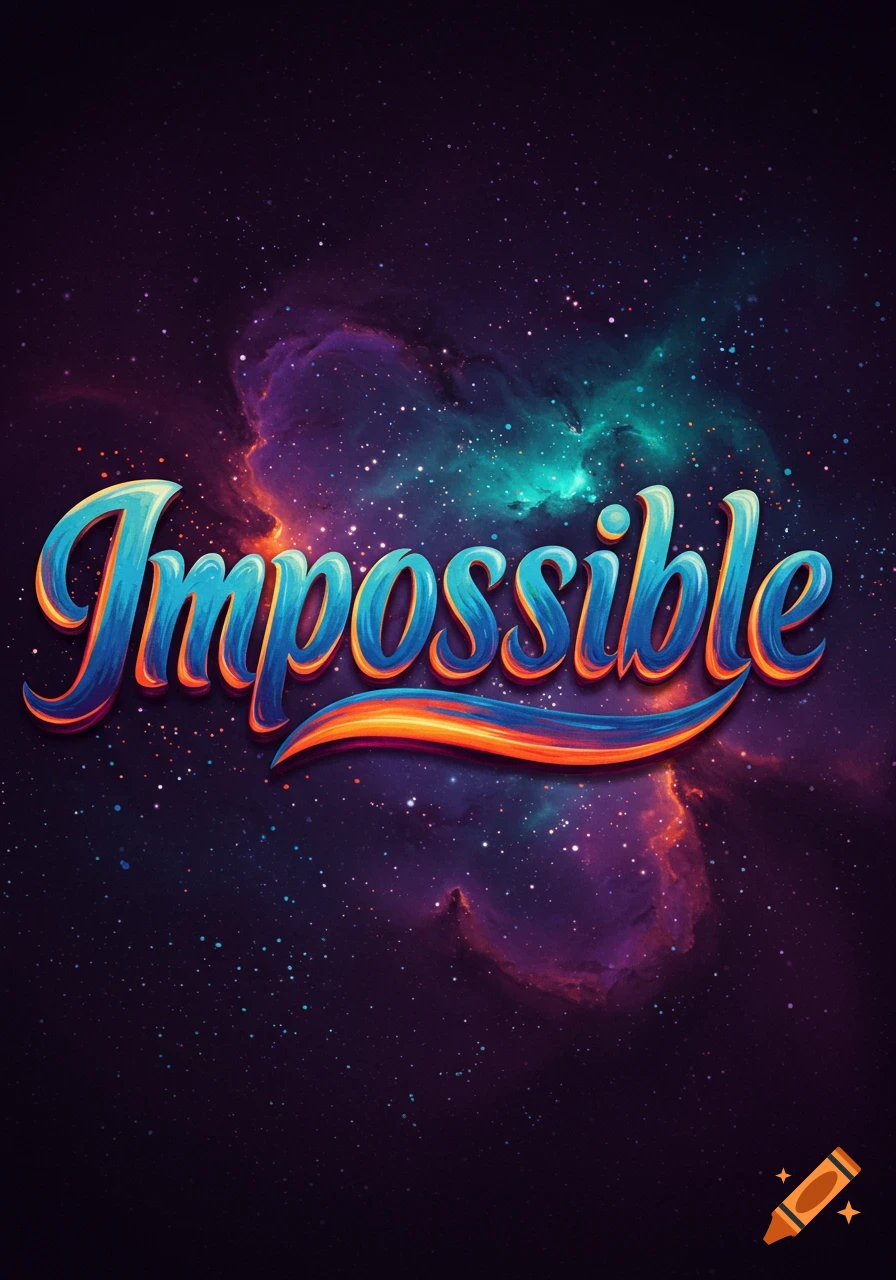 The word 'Impossible' in stylized blue and orange lettering against a vibrant cosmic nebula and stars.