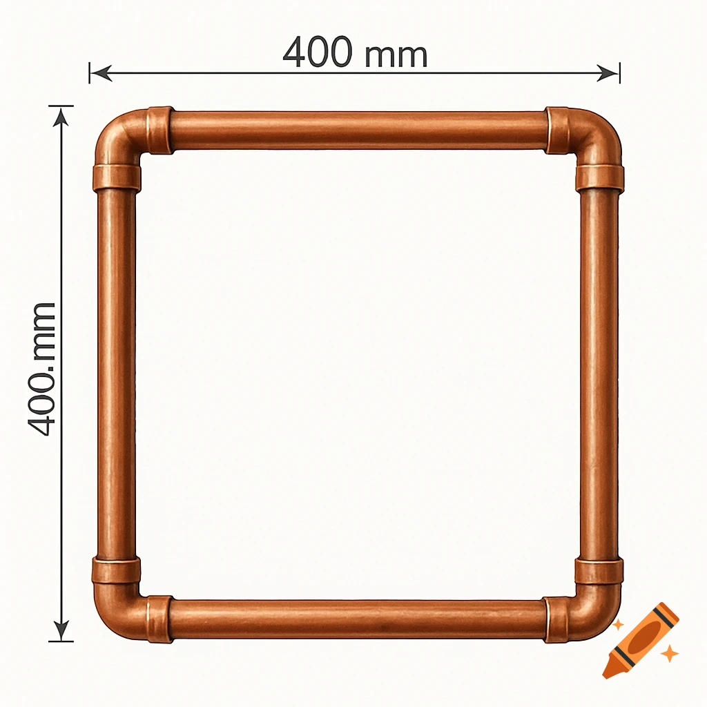 2D illustration of a square copper pipe frame with 400mm dimensions.