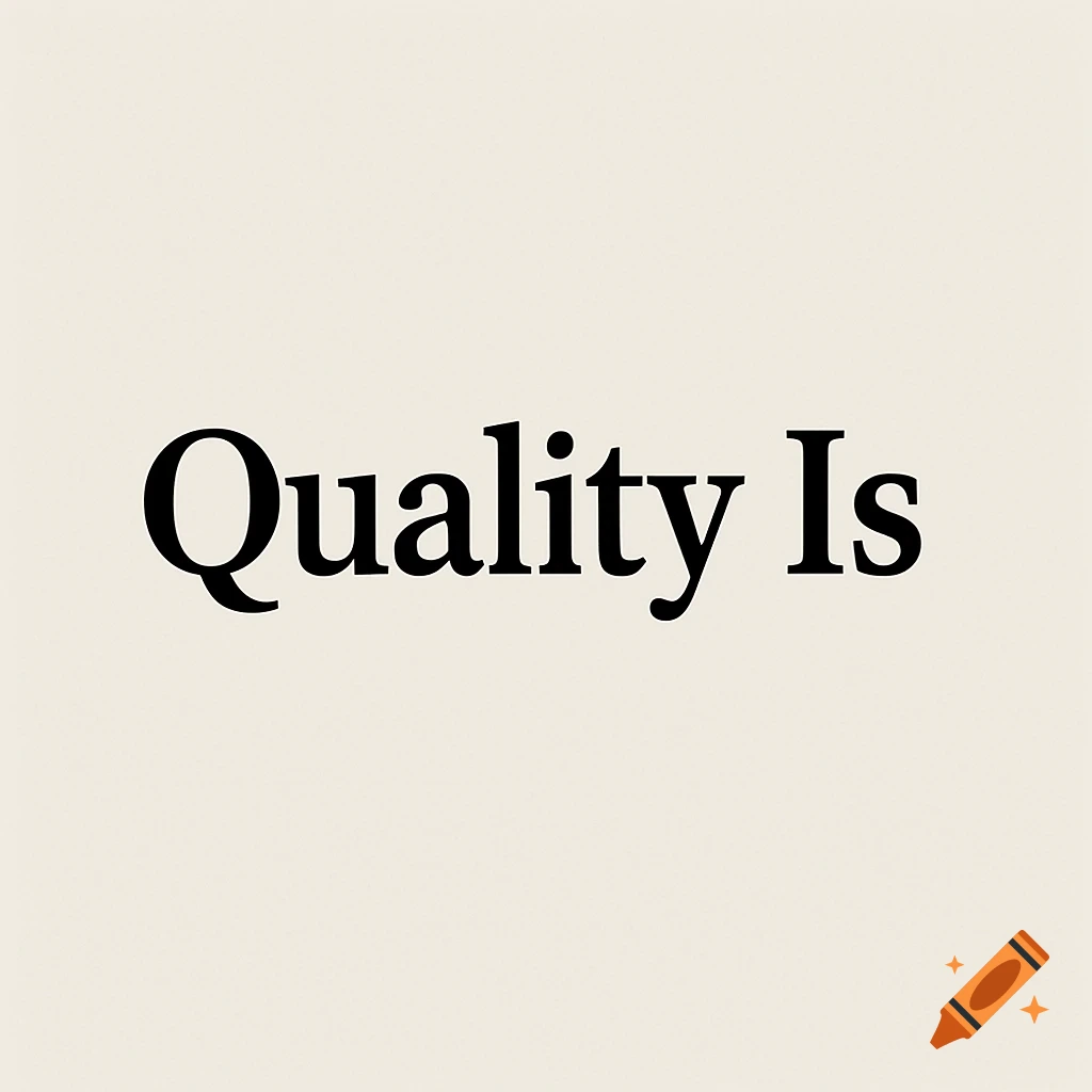Black text "Quality Is" on a light beige background.