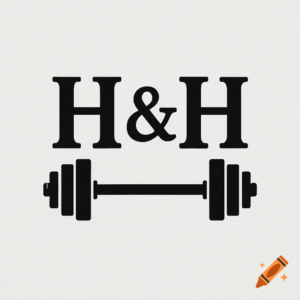 A black and white logo featuring the letters H&H above a barbell.