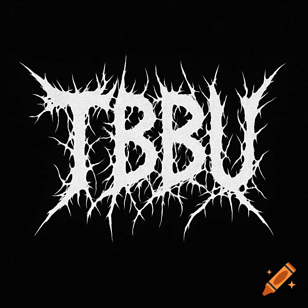 A black background with the white text 'TBBU' rendered in a spiky, grindcore style font.