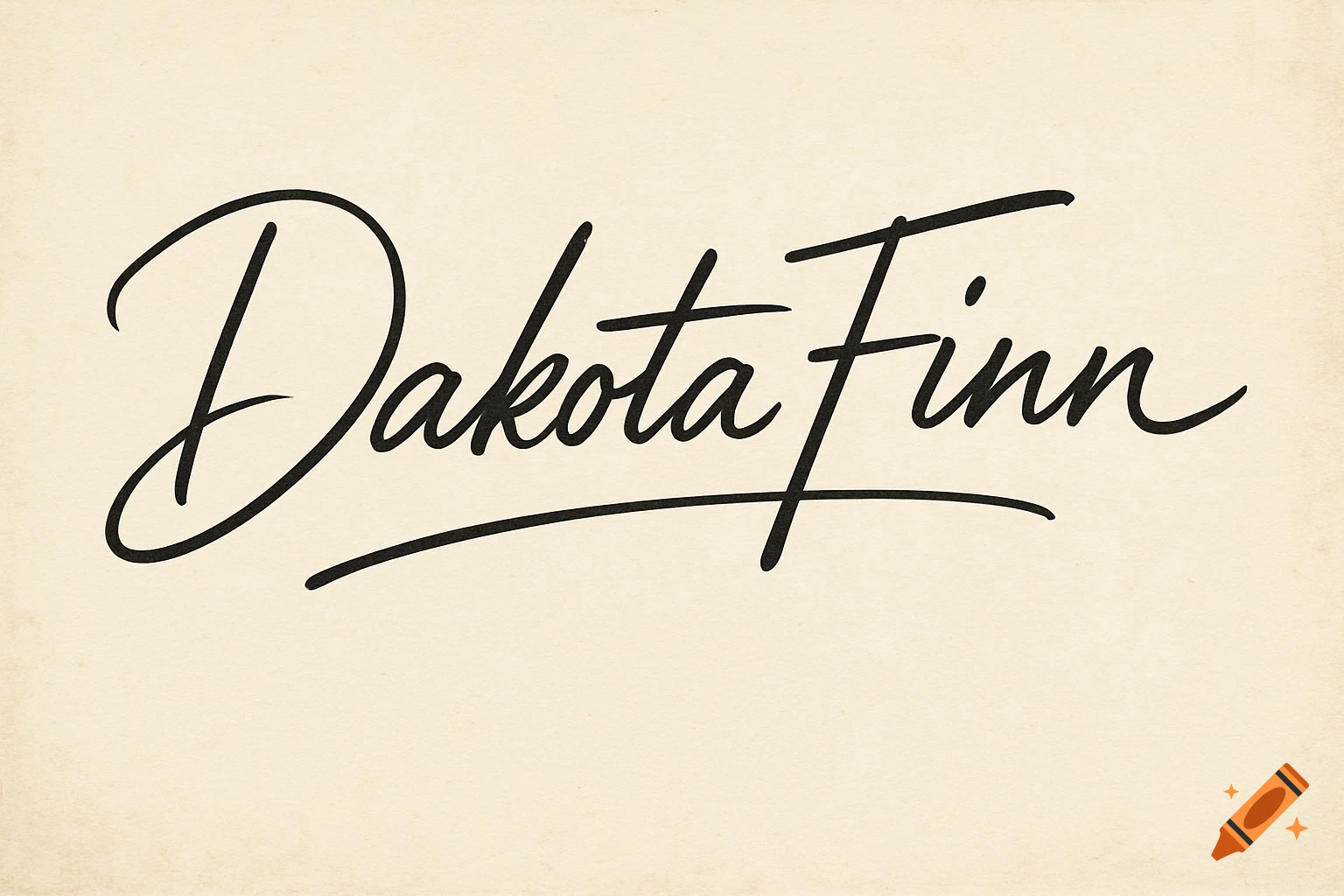 Black script text spelling 'Dakota Finn' on a textured cream background.