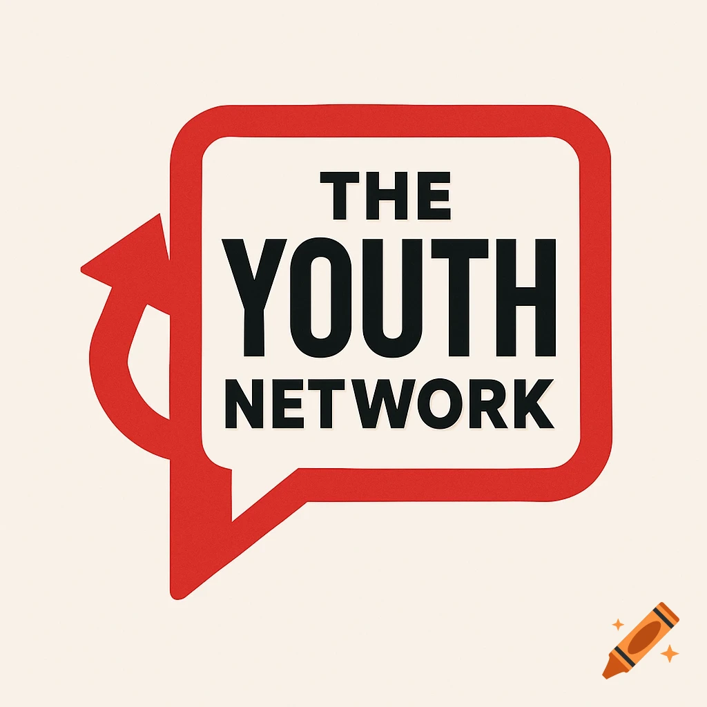 Red and white logo for 'The Youth Network' inside a speech bubble shape with a circular arrow.