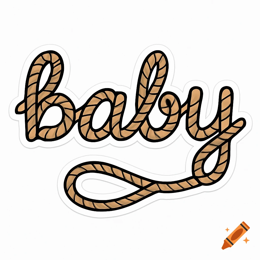 The word 'baby' written in a beige rope or lasso style with a bold black outline on a white background.