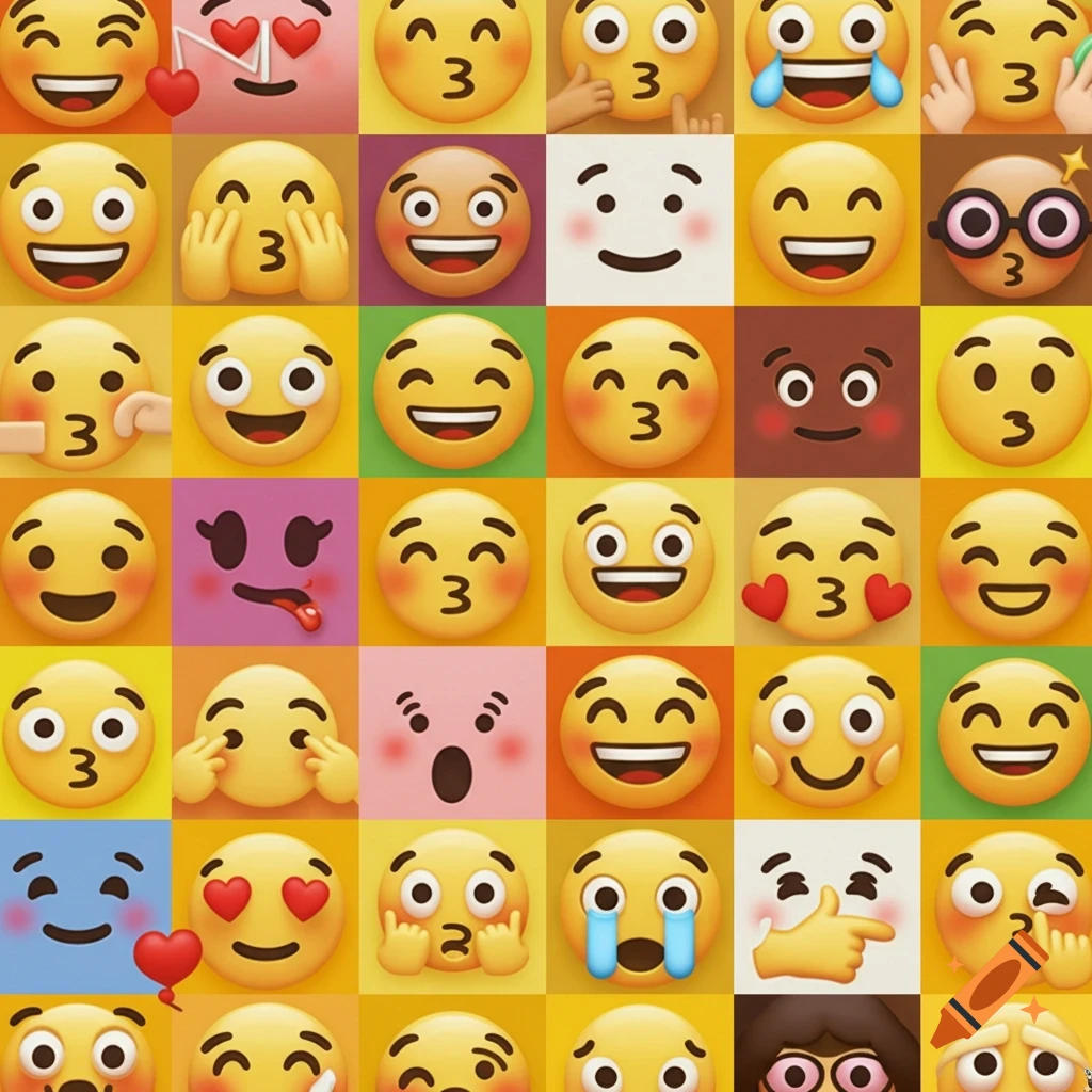 A colorful grid displaying numerous 3D emojis with various expressions and hand gestures.