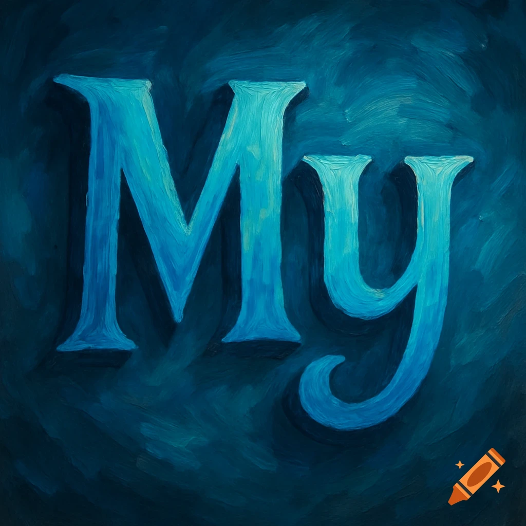 The word My painted in bright blue letters on a dark blue background with visible brushstrokes.