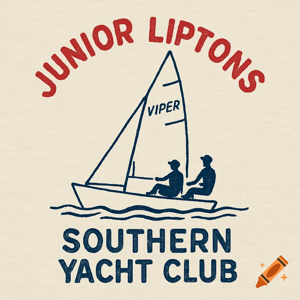 Outline t-shirt design for Junior Liptons Southern Yacht Club, featuring a sailboat with 'VIPER' on its sail.
