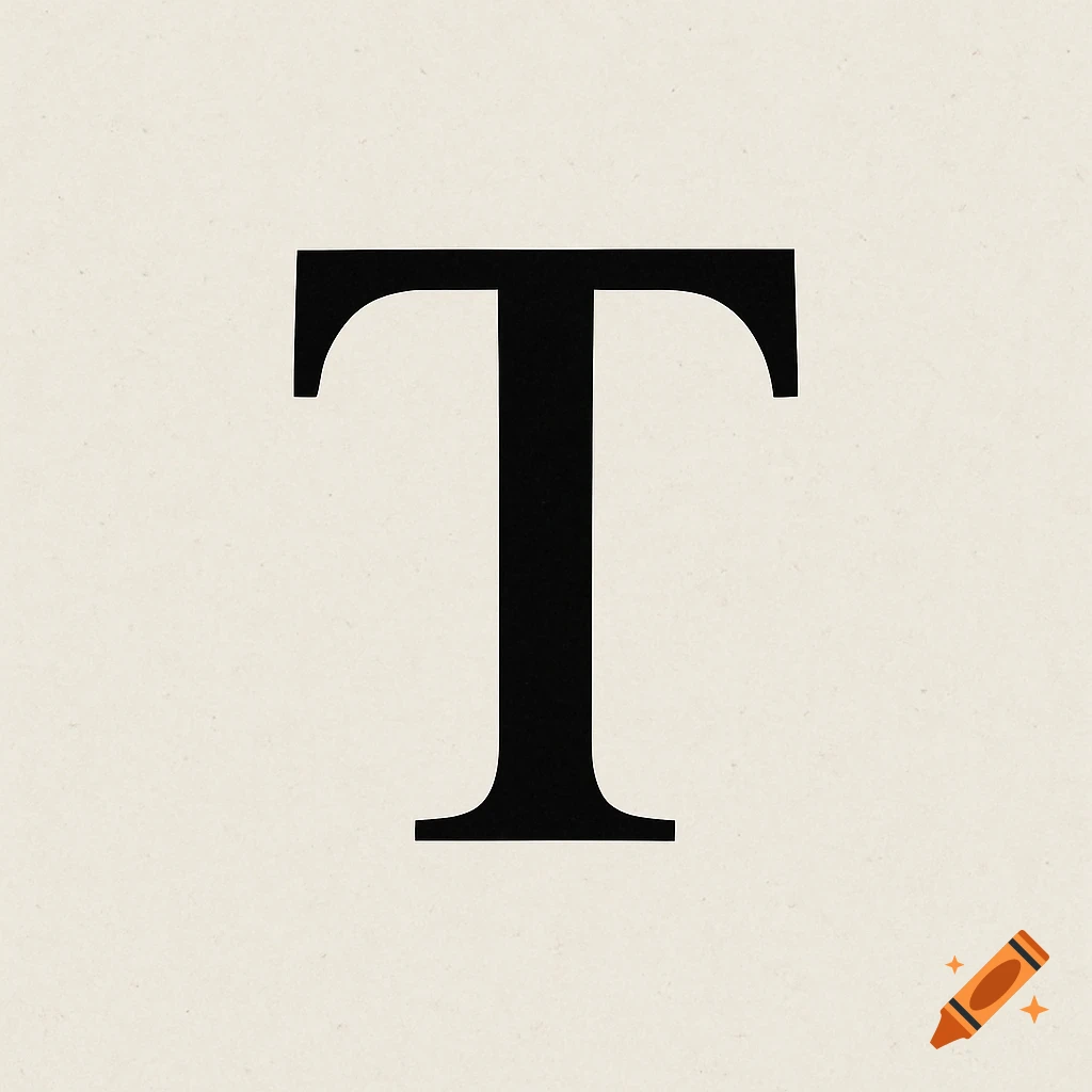 A large, black uppercase serif letter T on a light, textured background.
