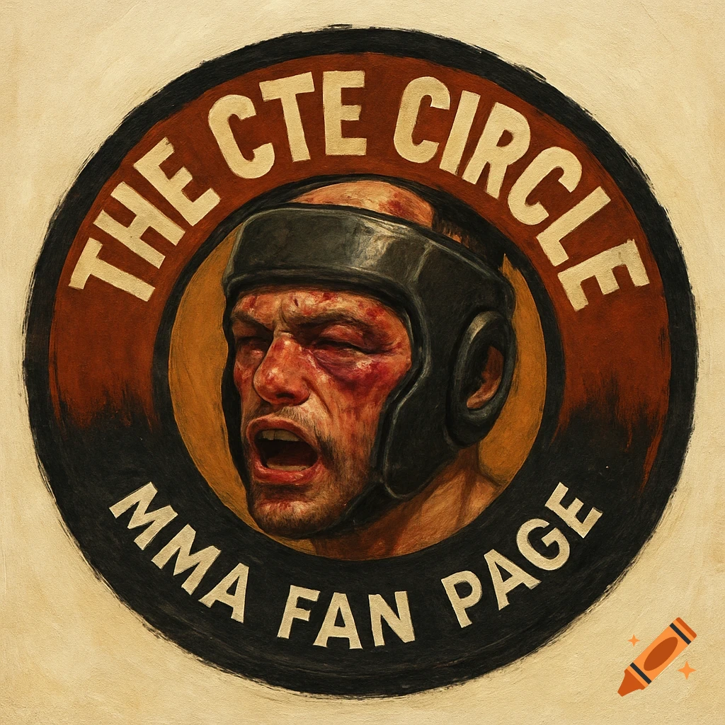 A stylized logo with a bruised MMA fighter wearing a headguard in a circular frame with text "THE CTE CIRCLE MMA FAN PAGE".