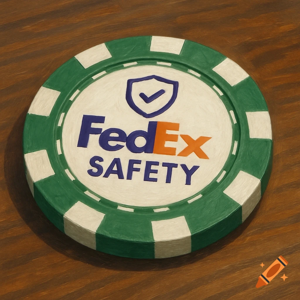 A green and white poker chip featuring the FedEx Safety logo with a blue shield and checkmark.