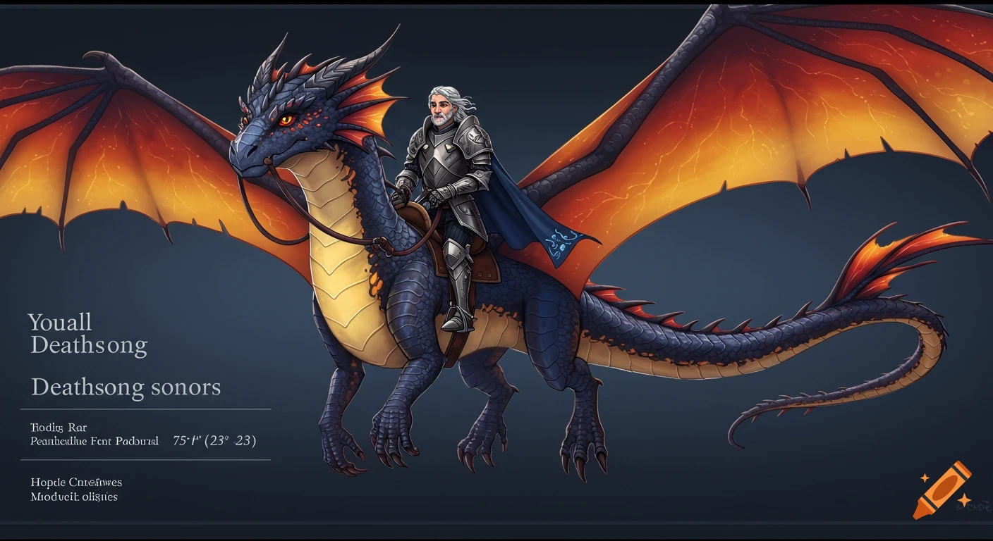 A knight in armor riding a large blue and orange dragon in an animated style.