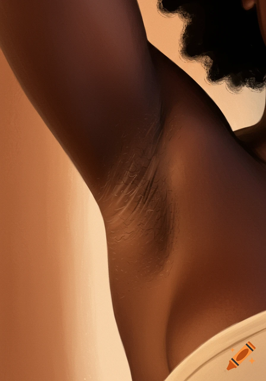 Close-up of a Black woman's armpit with natural hair, rendered in a detailed, illustrative style.