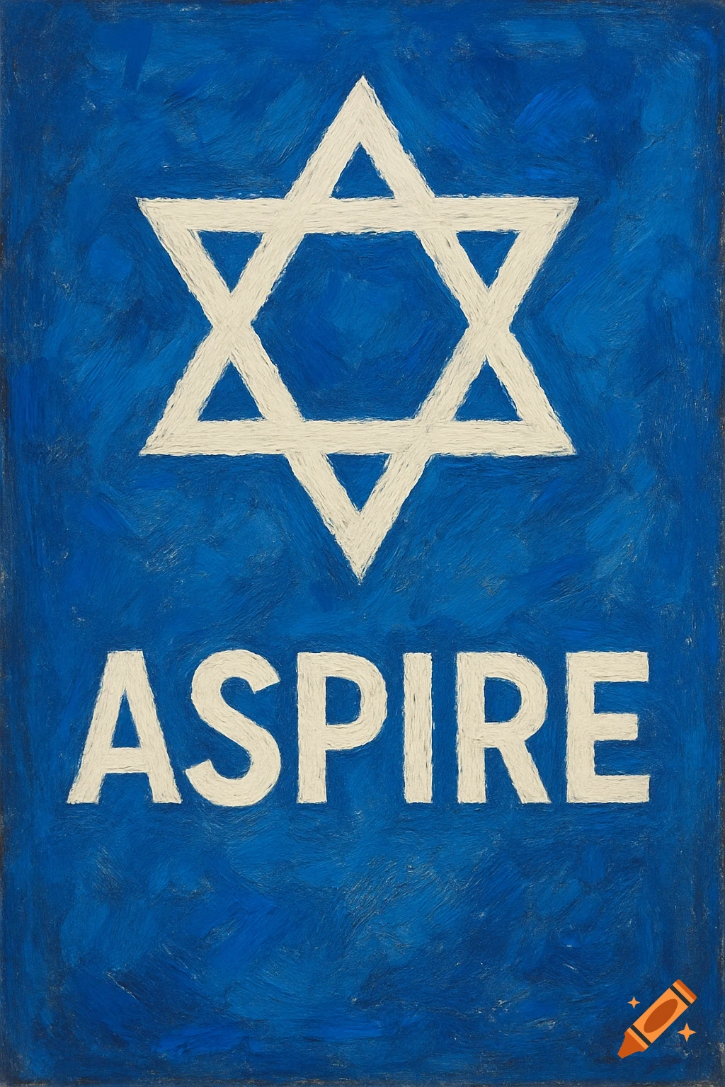 A white Star of David above the word ASPIRE on a blue background, rendered in a painterly style.
