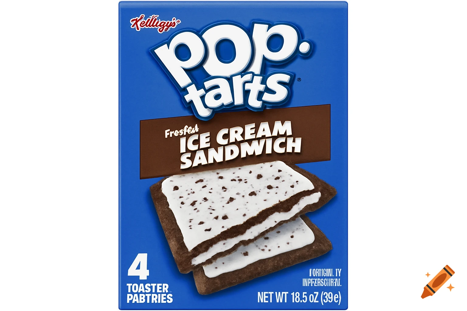 A blue box of Kellogg's Pop-Tarts Frosted Ice Cream Sandwich, showing two toaster pastries.