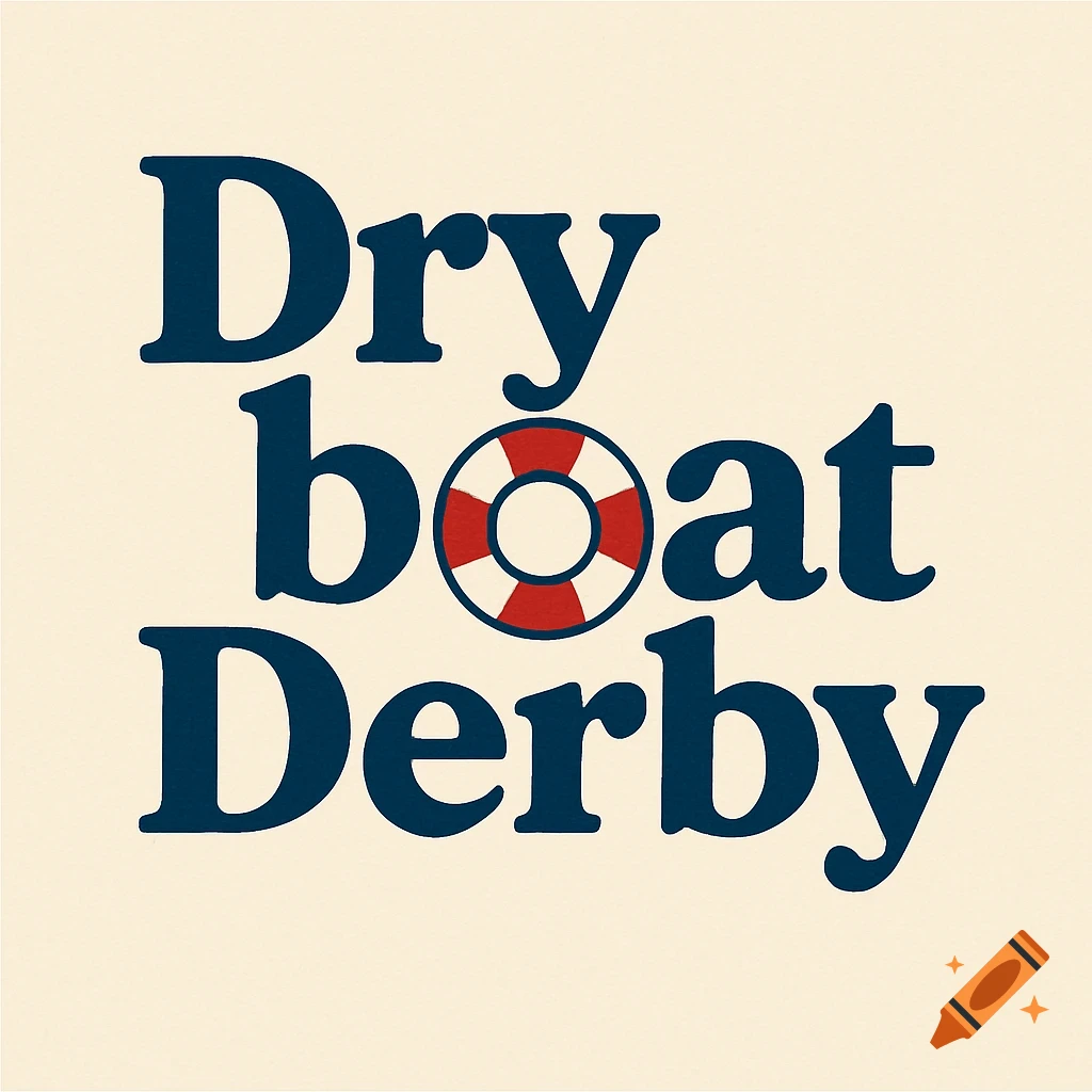 The words 'Dry boat Derby' in navy blue font on a cream background, with a red and white life-ring replacing the 'o' in 'boat'.