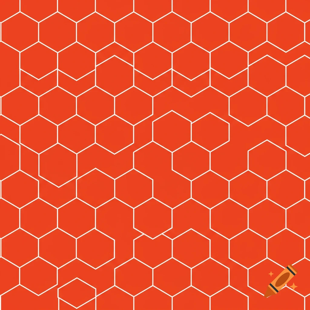A red-orange background with an irregular repeating white hexagon grid pattern