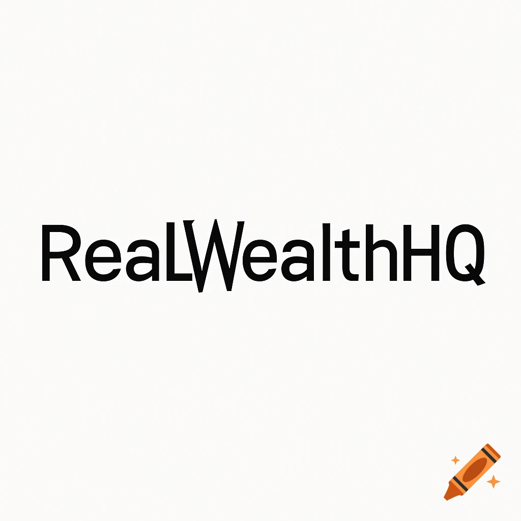 A clean, modern typographic logo for 'RealWealthHQ' in black sans-serif font on a white background.