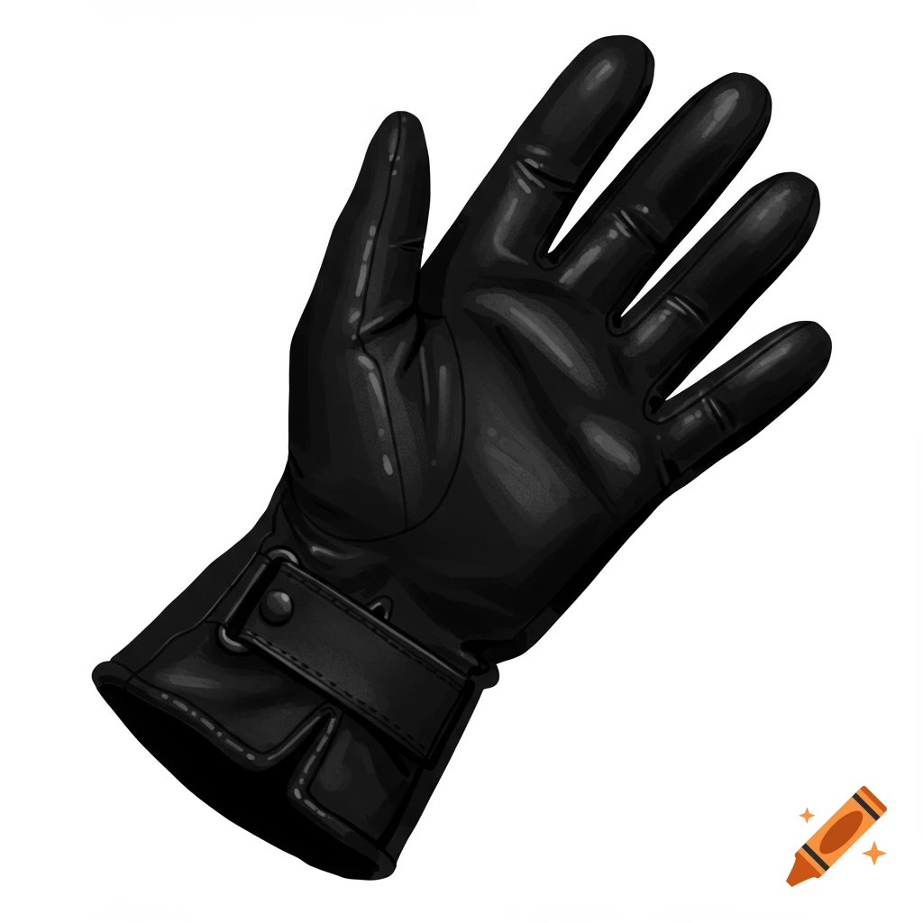 A single black leather glove on a white background.