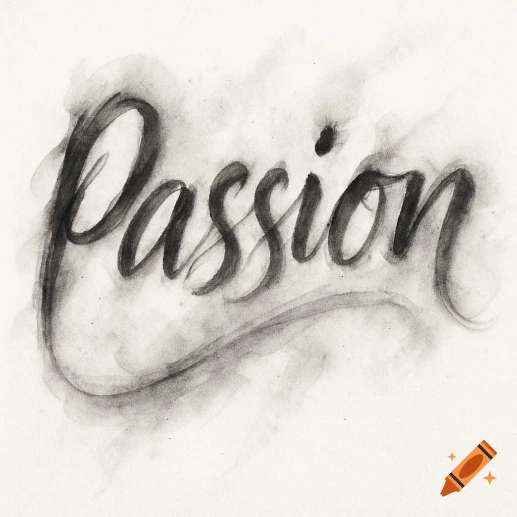 The word 'Passion' written in black, whispy, watercolor-style calligraphy on a light background.