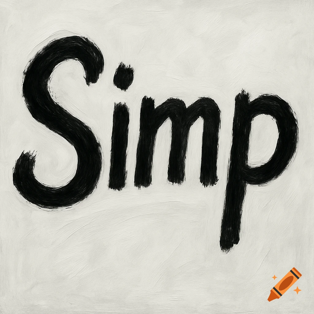 The word 'Simp' written in black, textured brushstrokes on a white background with a painted texture.