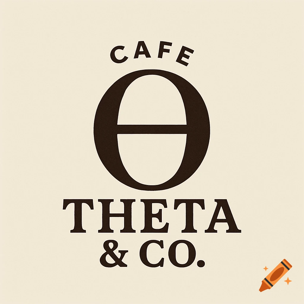 Cafe Theta & Co. logo in dark brown text on a light beige background, featuring a large stylized Greek letter Theta.
