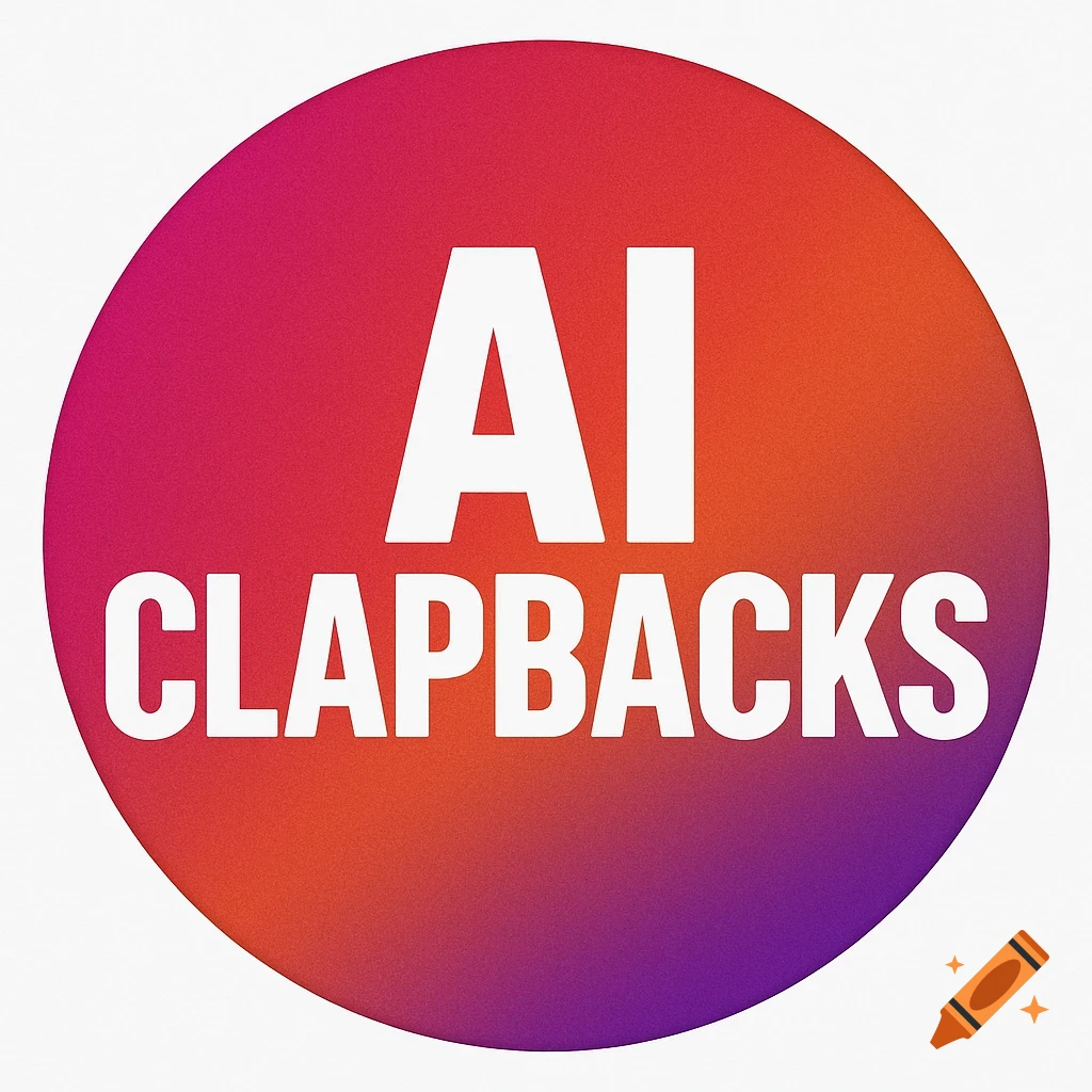 Circular logo with a pink-orange-purple gradient background and white text 'AI CLAPBACKS'.