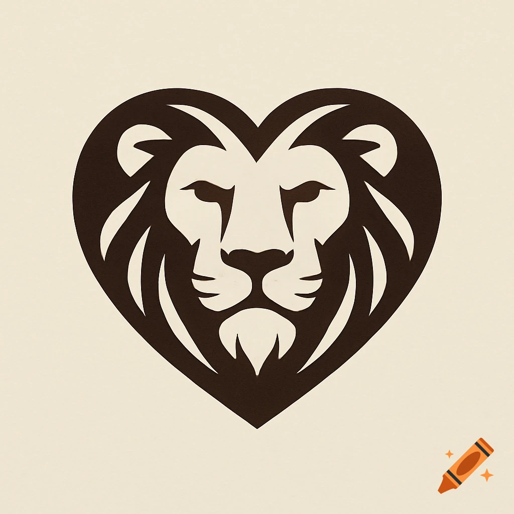 A stylized black lion's head logo within a heart shape on a light background.