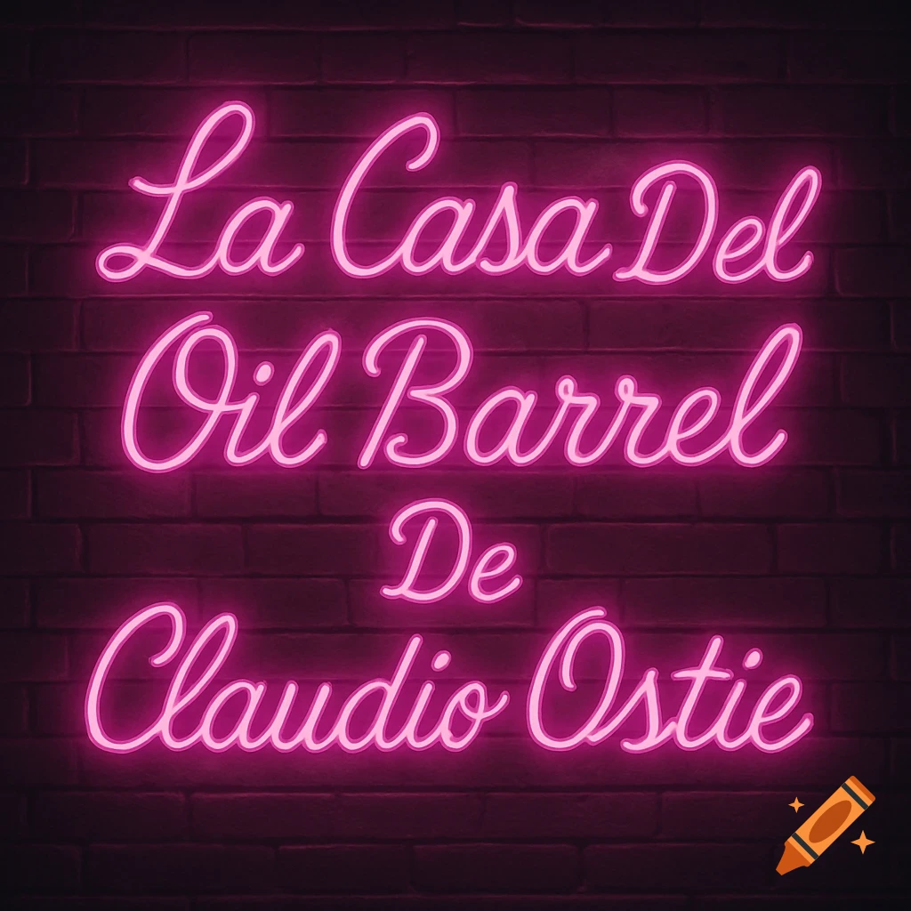 A vibrant pink neon sign displays the cursive text "La Casa Del Oil Barrel De Claudio Ostie" against a dark brick wall.