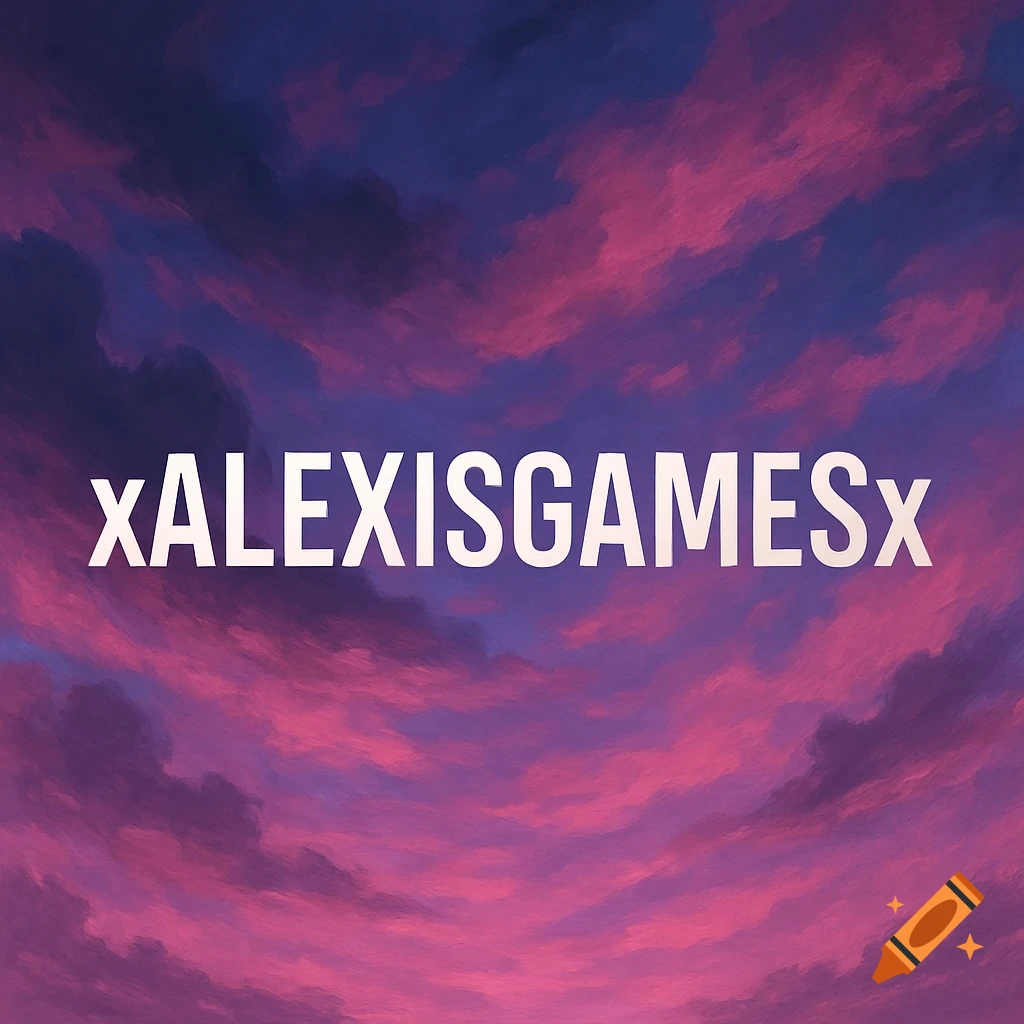 White text 'xALEXISGAMESx' on a background of swirling purple, pink, and dark blue clouds.