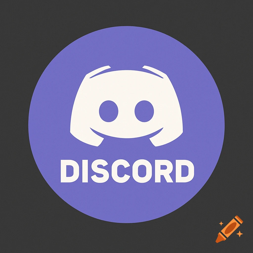 Purple circular Discord logo with the white controller-like icon and the word DISCORD below it, against a dark gray background.