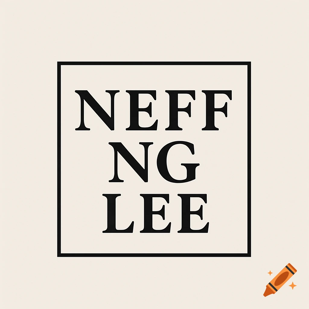 A simple square logo with the words "NEFF NG LEE" stacked vertically in black serif font on a light beige background.