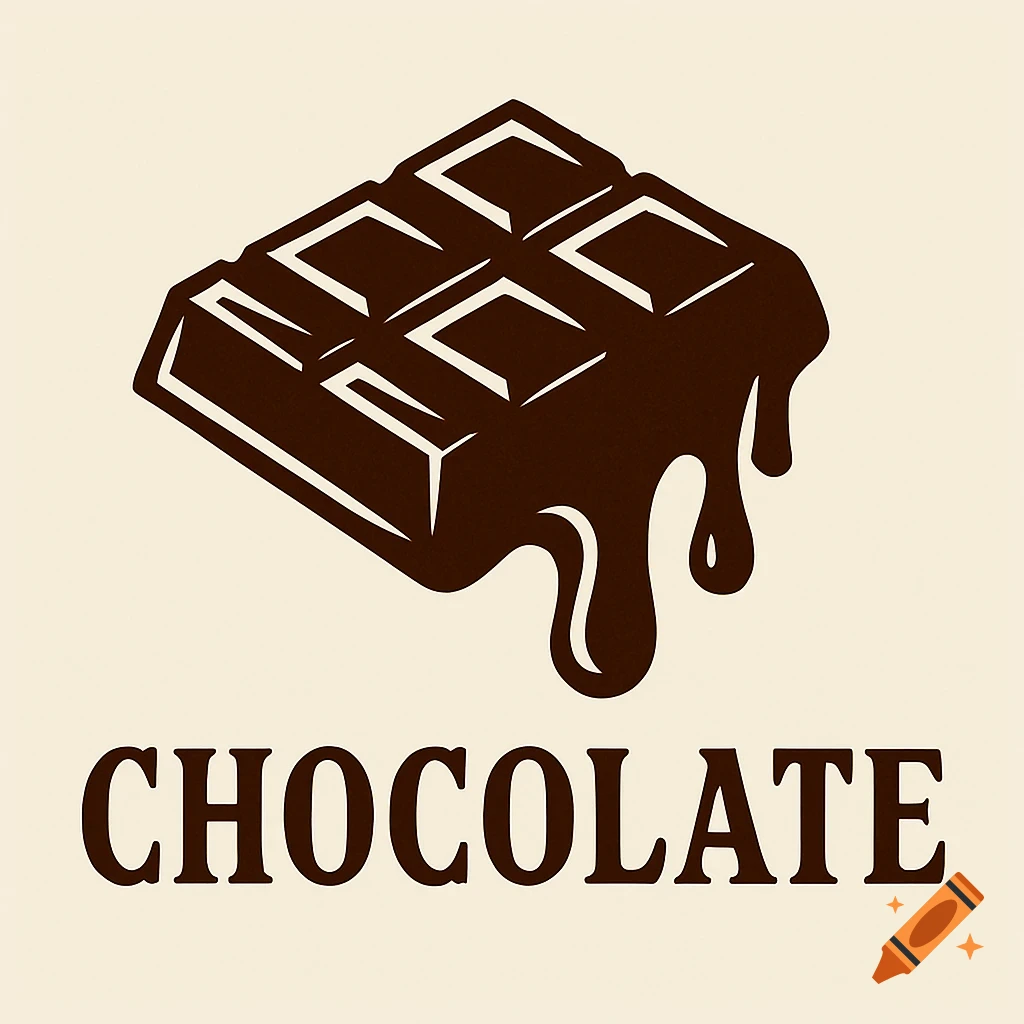 A stylized graphic of a melting chocolate bar with the word CHOCOLATE below it.