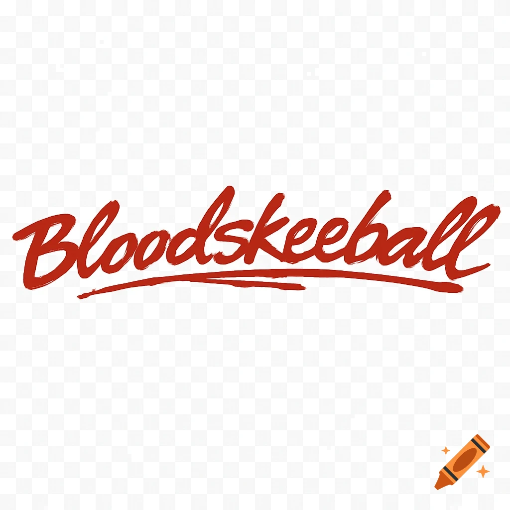 Red script logo with the word Bloodskeeball on a transparent background.