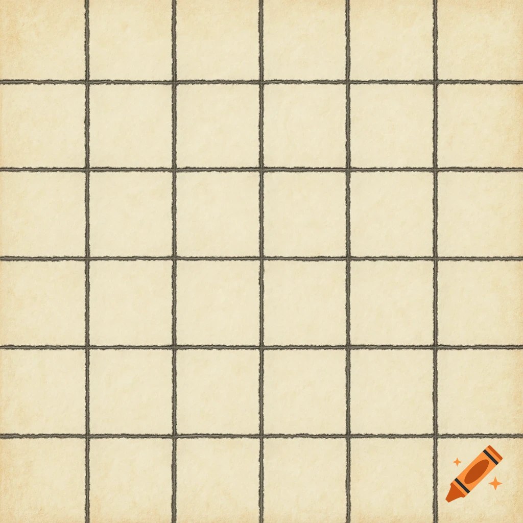 A seamless pattern of a light beige grid with dark, roughly drawn lines on a textured background.