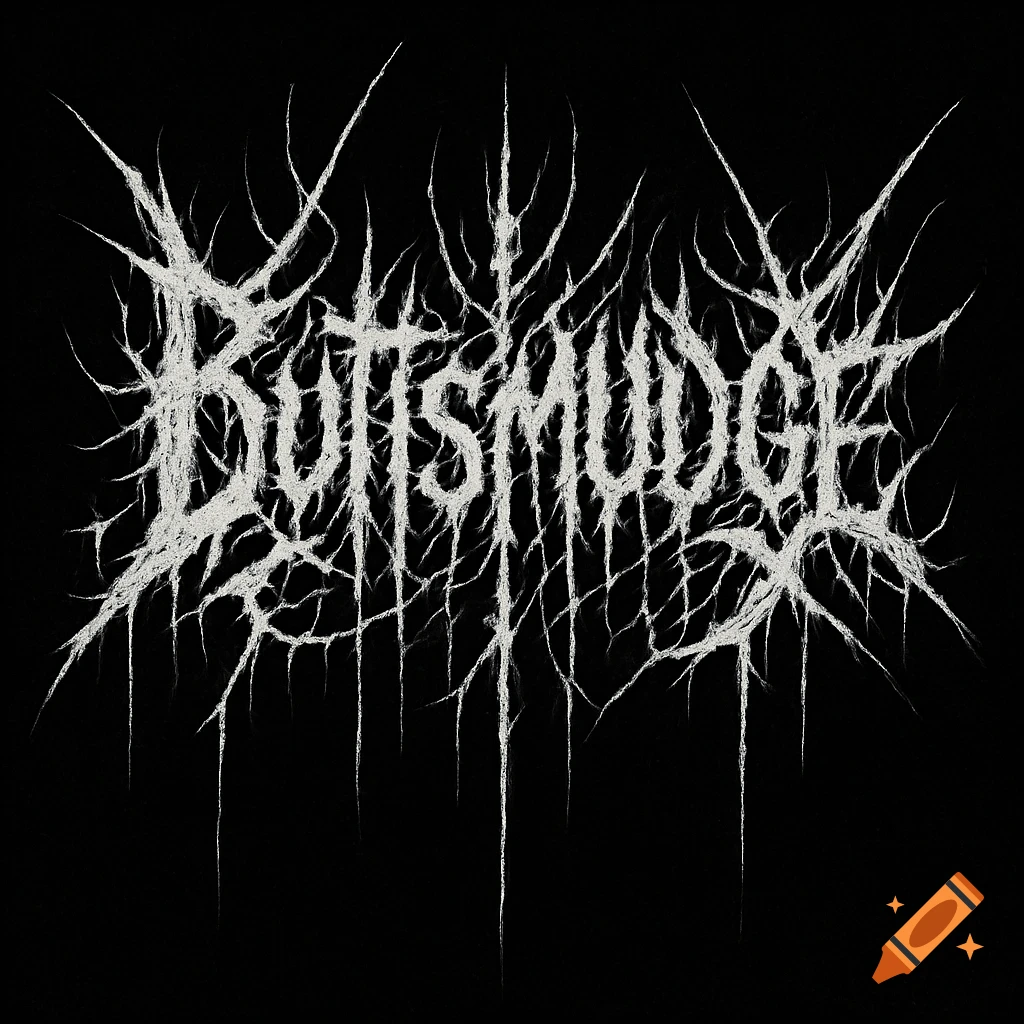 A white, jagged, and spiky text logo for a metal band, reading 'Buttsmudge', set against a black background.