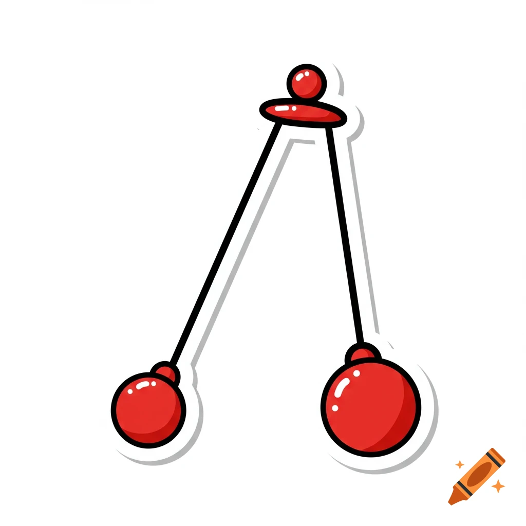A red and black clipart illustration of a pendulum with two spheres.