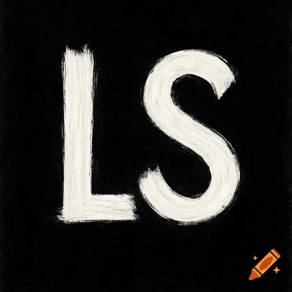 White brushstroke letters 'LS' on a black background.