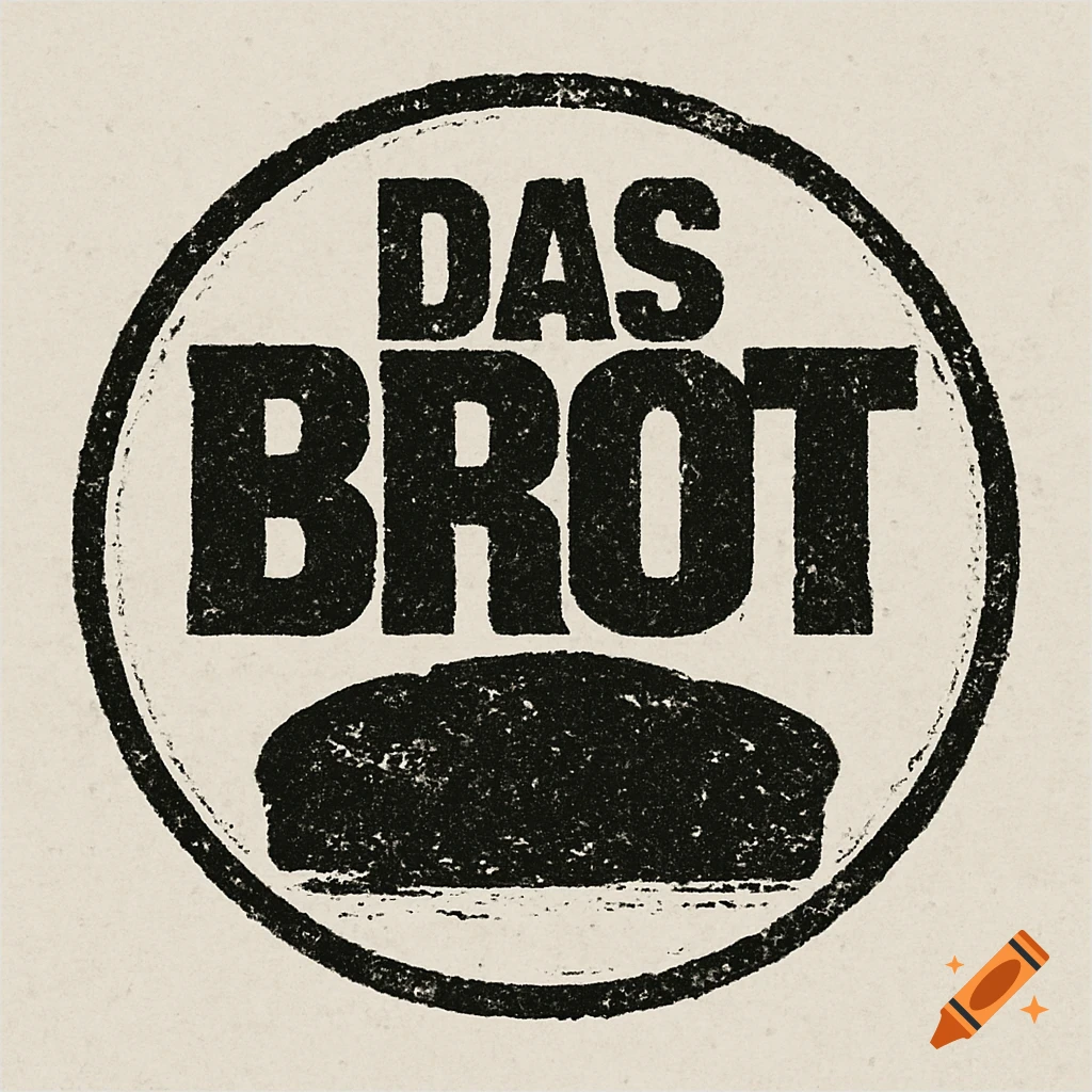 A black and white rubber stamp style logo features the text "DAS BROT" above a stylized loaf of bread inside a circle.