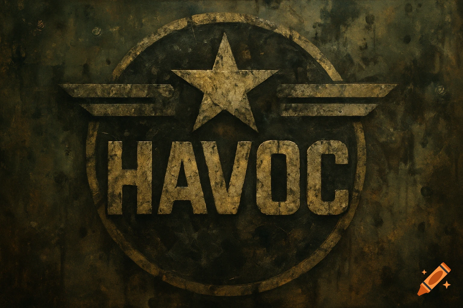 Grungy, weathered military-style logo with a star and wings above the word 'HAVOC'.